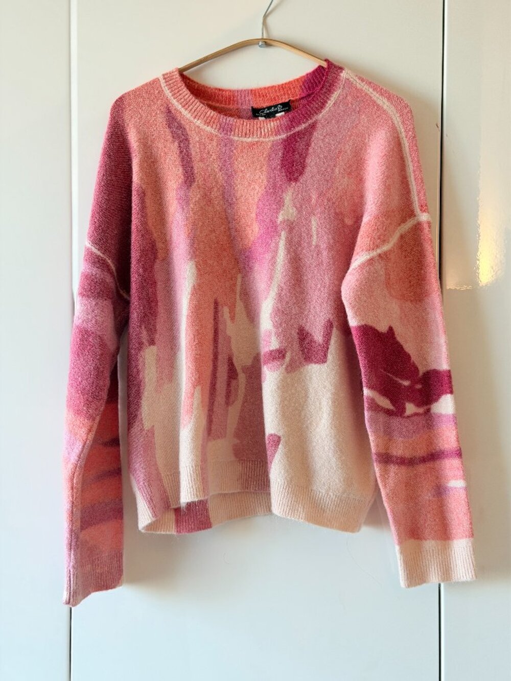Fuzzy Knit Crewneck Sweater Oversized Women's L Abstract Watercolor Charlie B